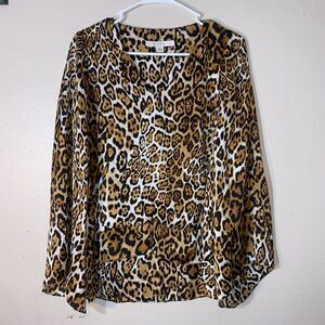 Boston Proper Cheetah Print Boho‎ Peasant Blouse Bell Sleeves Size 2 XS